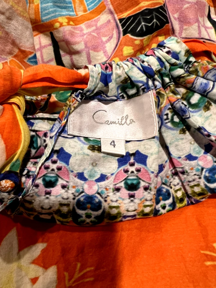 Vestido CAMILLA Niños $249 4YO Niña Naranja Tropical Floral Algodón, Cristal, Cuentas Foto 2 de 4