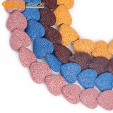 Assorted Color Heart Volcanic Lava Stone Beads For Jewelry Making 15" 15pcs 27mm