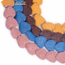 Assorted Color Heart Volcanic Lava Stone Beads For Jewelry Making 15" 15pcs 27mm
