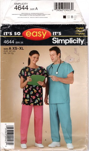 Misses' Men's or Teens' Pants & Top ©2005 Simplicity Scrubs Pattern 4644 XS-XL - Picture 5 of 5