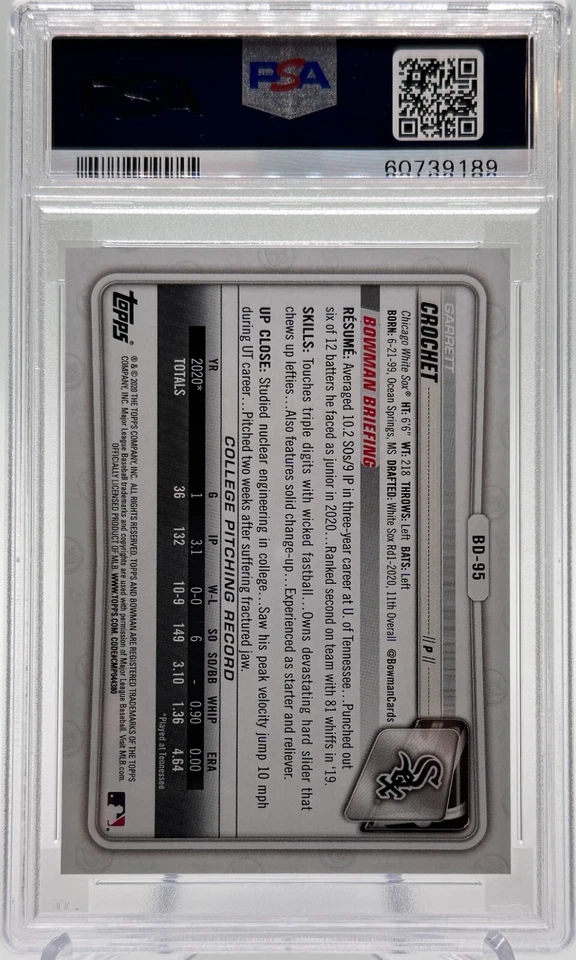 PSA 10 Garrett Crochet 2020 Bowman Draft 1st Edition Blue Foil /150 POP 2! - Image 2 of 2