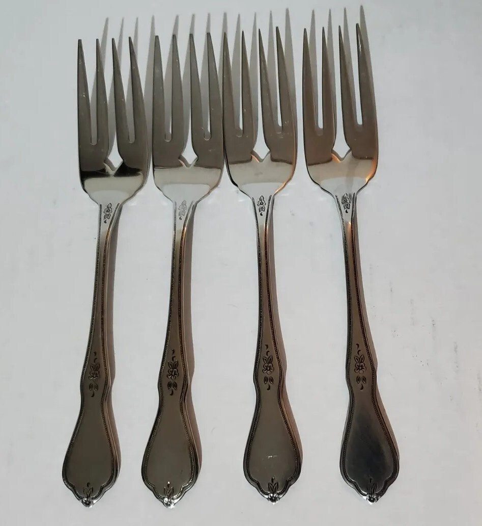 Lot Of 4 Oneida Stainless MORNING BLOSSOM Salad Forks Flatware eBay