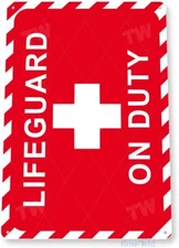 Tin Metal Sign Lifeguard On Duty Beach Pool Wall Art Decor 8x12