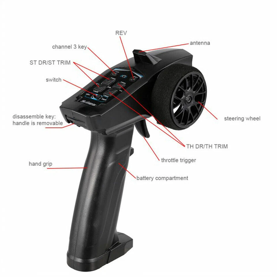 2.4Ghz Transmitter Receiver 3CH Remote Control Set For SCX10 RC Cars And Boats - Image 3 of 4
