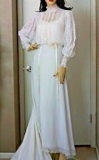 VTG 1970 s Gunne Sax Style Victorian Edwardian Ivory Wedding Gown Dress
