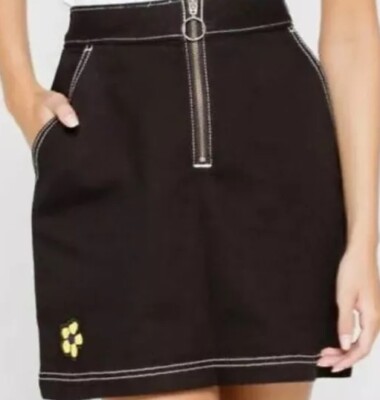 Vans Womens Black Denim Front Zip A-Line Jeans Skirt Sz M new NWT