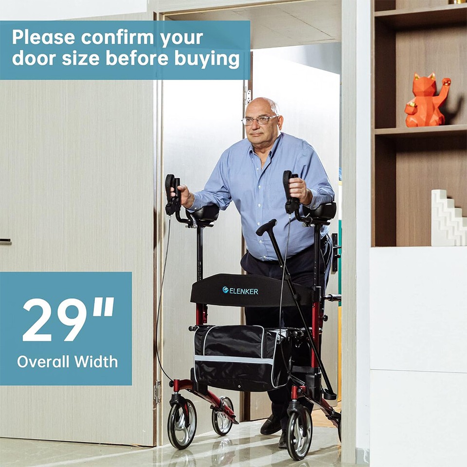 Deluxe ELENKER Upright Rollator Walker Walking Mobility Medical Aid For
