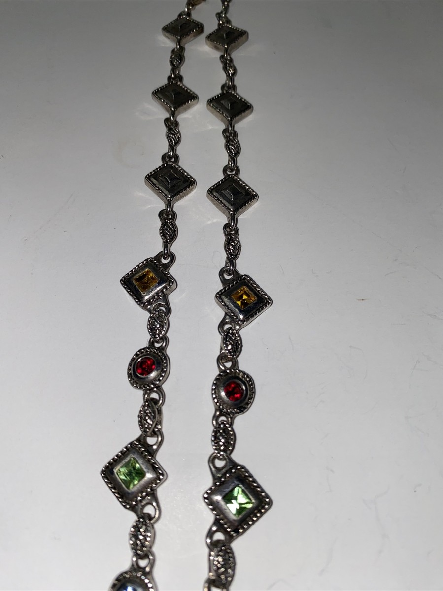 Crown PD Gemstone Necklace Silver Tone Marked With Crown And PD 18