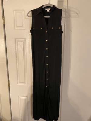 Carmen Marc Valvo Long Maxi Black Dress Gold Buttons Size Small | eBay