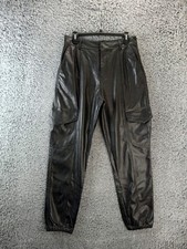 Fashion Nova Pants Women Large Black Faux Leather Cargo Vegan Modern Joggers