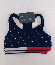 Tommy Hilfiger Girl Crop Bra Bralettes 2-Pack Blue/ Flag White L Large 12-14-AB4