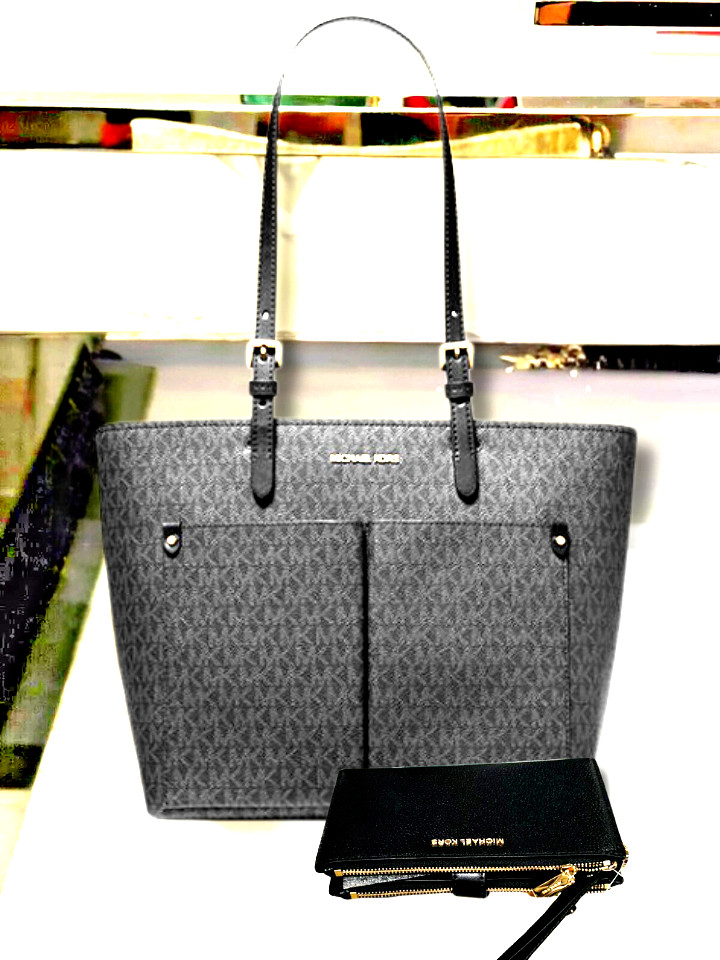 Michael Kors MK Medium Bag Purse Handbag Shoulder Black Tote + Michael Kors MK Medium Bag Purse Handbag Shoulder Black Tote +