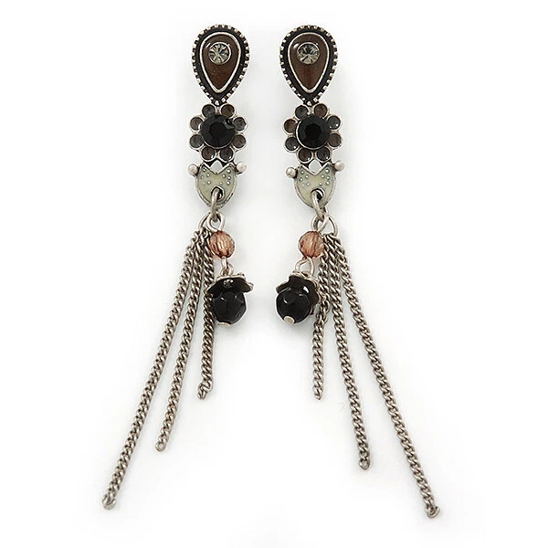 Grey Tassel Costume Earrings