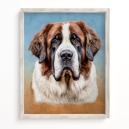 Saint Bernard Dog Print, Poster, Illustration 8x10 11X14 Watercolor Style - Picture 2 of 3