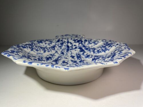 VTG Blue White SVPNT Spongeware Ceramic Seashell Shaped Pottery Bowl 11" x 9.5" - Picture 9 of 24