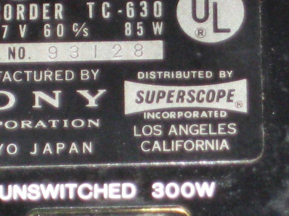 Sony Vintage TC-630 For Parts. Rear Cover Entrances / Exits