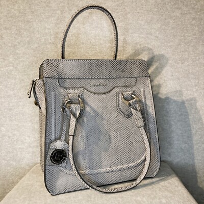 LONDON FOG Suffolk Satchel Purse Grey Faux Snake Skin Texture Structured