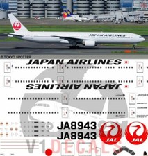 Calcomanías V1 Boeing 777-300 Japan Airlines (JAL) para kit modelo minicraft 1/144