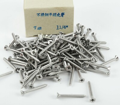 Stainless Steel Phillips Screws Flat Head #7 x 1-1/4'' 100 Qty Box Self Tapping