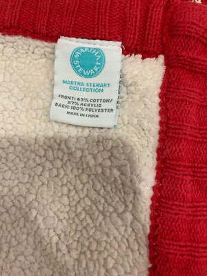 Martha Stewart Red/White Fair Isle Soft Knit/Sherpa Chenille Throw Blanket
