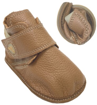 Lederschuhe mit 3,3 mm Sohle breitem Klett ''BALOO 2.0 '' Cognac von Magical Shoes
