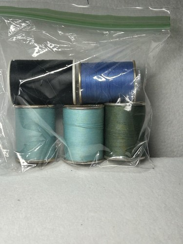Sewing Craft Partial Polyester Thread Mix 5 Green Blue black teal VTG - Picture 2 of 2