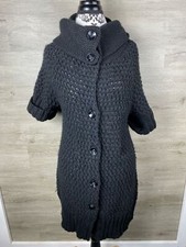 ANN TAYLOR LOFT Button Down Short Sleeve Black Sweater Dress Women's Size M