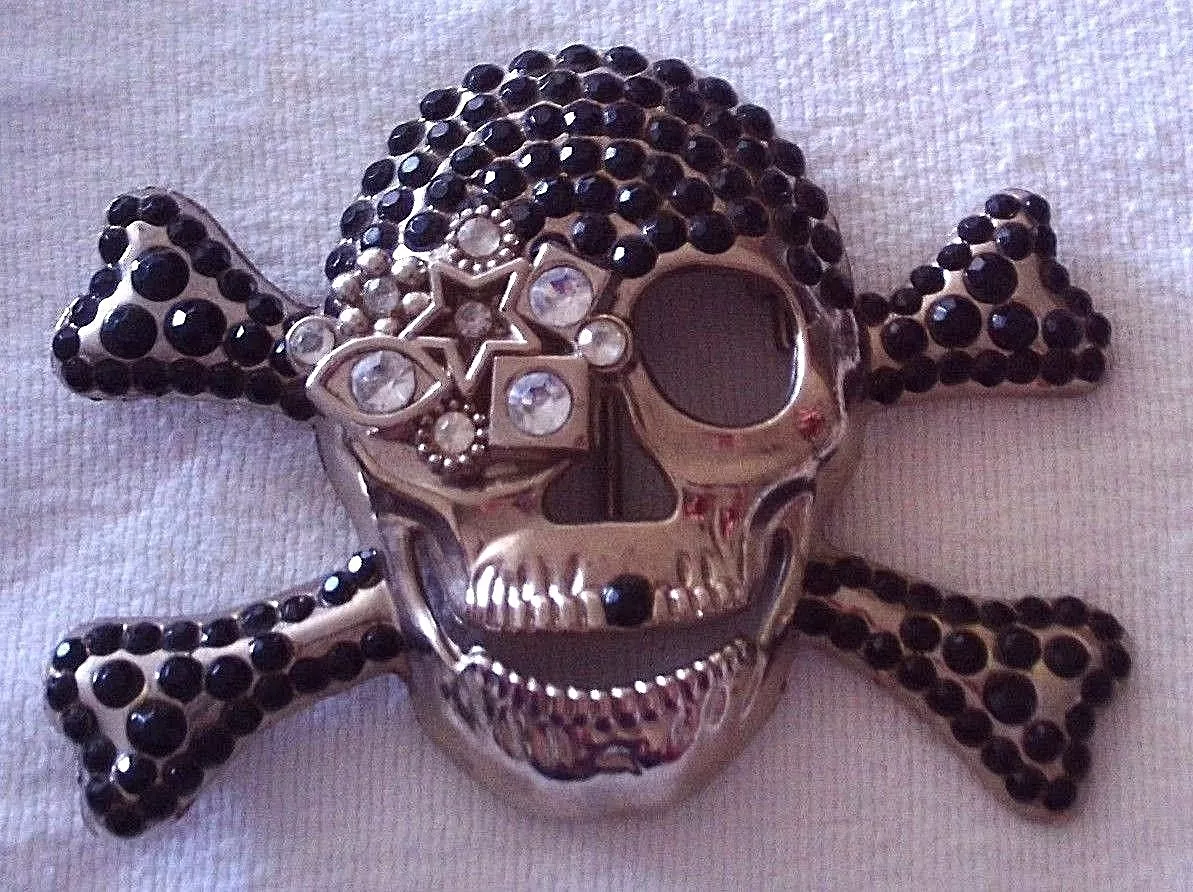 Belt Buckle Skull Crossbones Silver with black clear