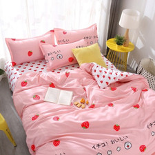 Bedding Set Pink Strawberry Bed Sheets Queen bed Sheet Sets Duvet Cover King