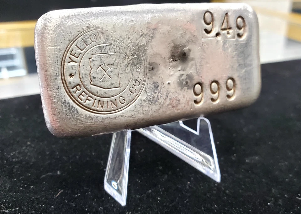 Vintage Yellow Daisy Refining Co. Barra de lingote de prata tipo 2 derramada - classe 10 oz - Imagem 3 de 4