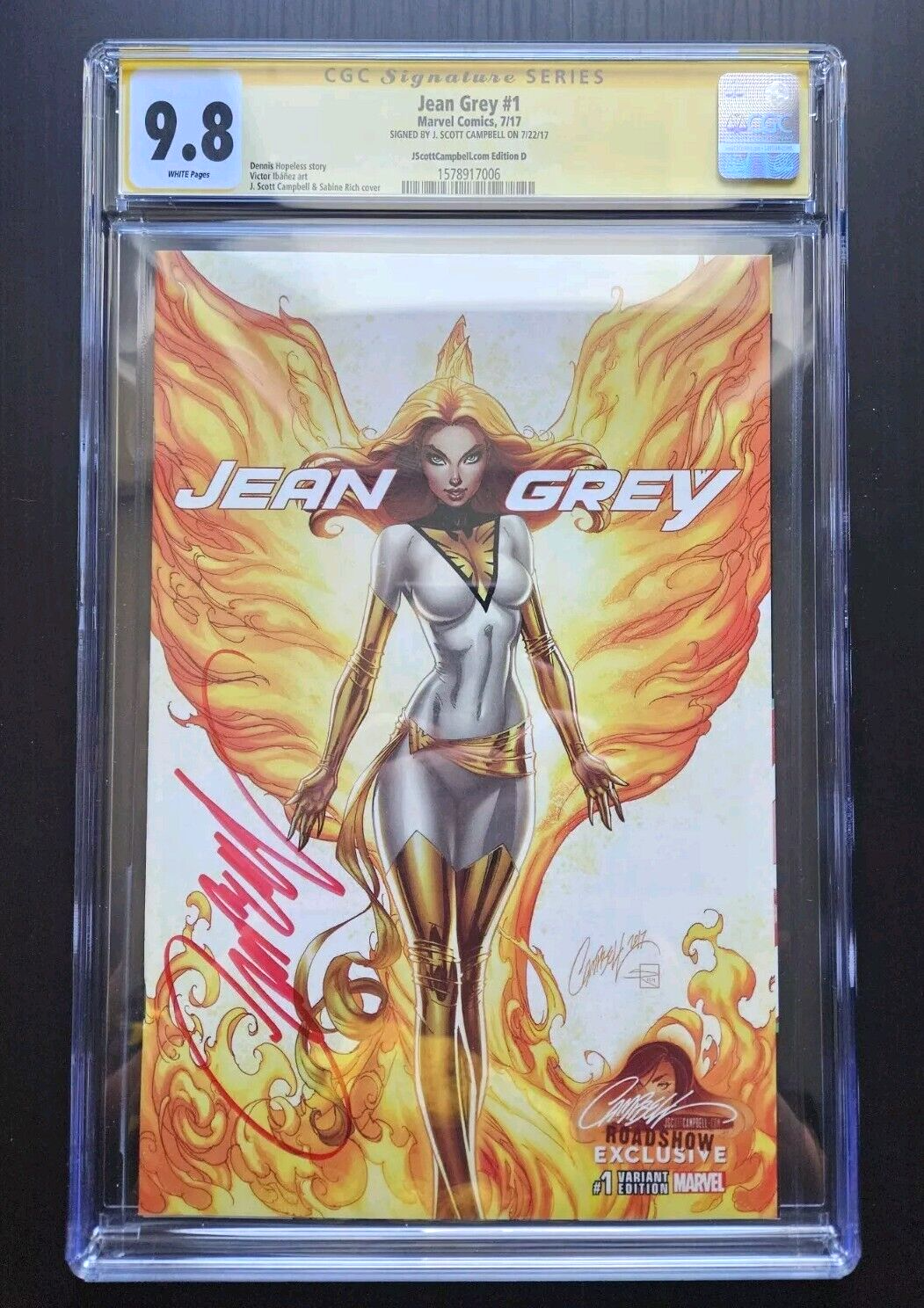 Jean Grey #1 D Variant J. Scott Campbell CGC 9.8 SS Signed Roadshow ...