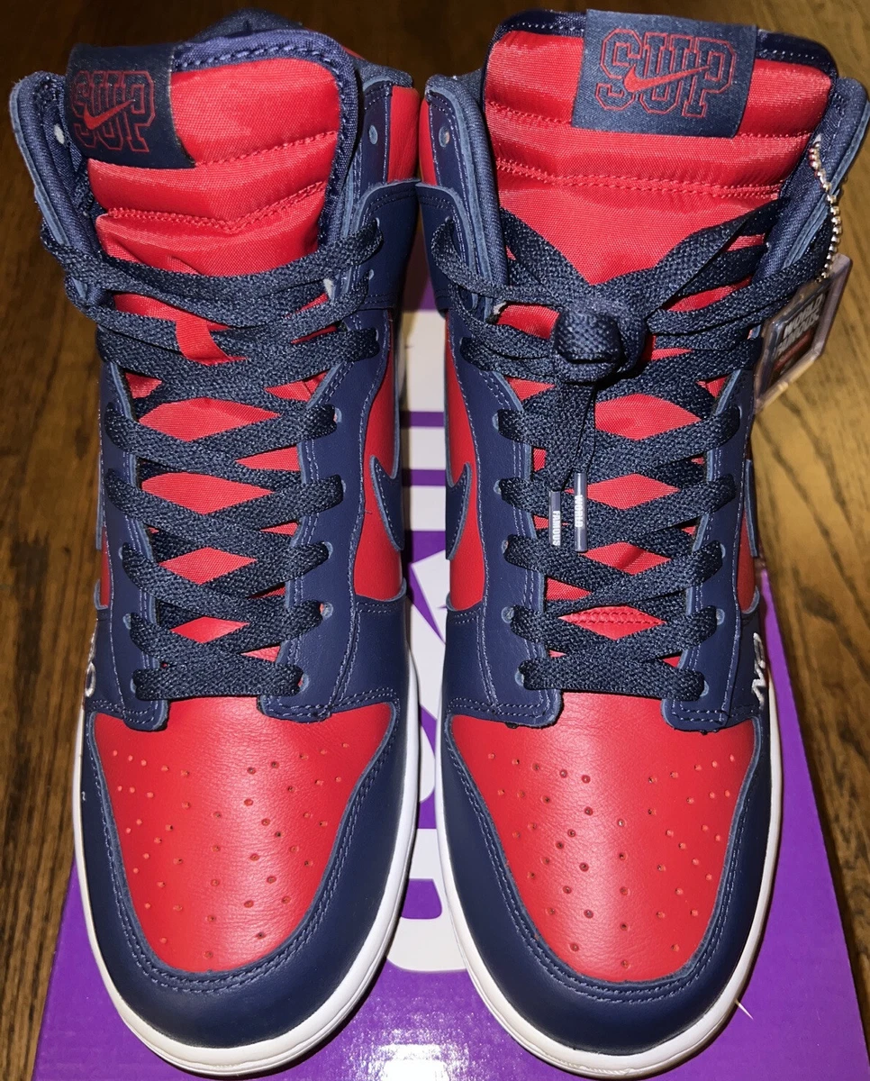 Nike Supreme x Dunk SB High By Any Means - Red Navy for Sale