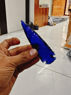 Blue Obsidian Arrowhead Translucent Glass Ancient Style Native Point Artifact