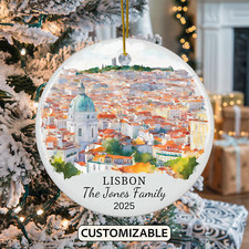 Personalized Lisbon Christmas Ornament, Personalized Portugal Christmas Ornament