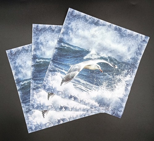 U228# 3 servilletas de papel individuales para gaviota decoupage en rugientes olas de mar - Imagen 4 de 11