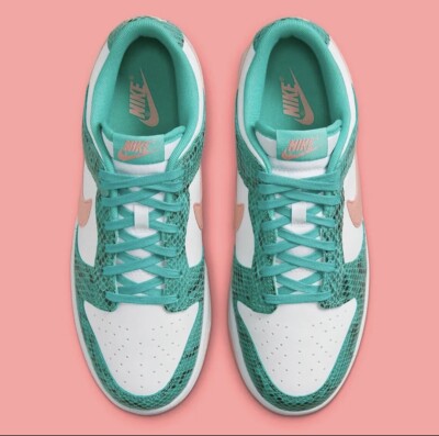 [DR8577-300] Mens Nike Dunk Low 'Snakeskin Washed Teal Bleached Coral' Size 10