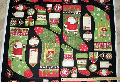 SOUTH SEA IMPORTS Santa's Gifts Stockings Socks Label Tag Debbie Mumm Christmas Fabric 29" #67486