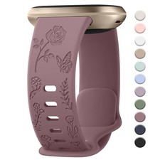 Floral Engraved Band Compatible with Fitbit Sense 2 / Versa 4 Bands, Soft Spo...
