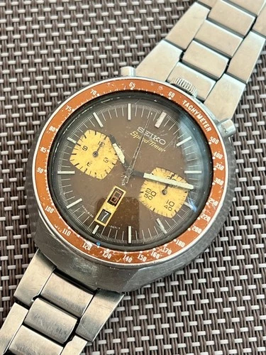 SEIKO 6138-0040 Automatic Chronograph Watch Men's BULLHEAD Brown Dial Vintage