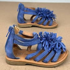 Cat  Jack Toddler Girls Blue Fringe Tassel Gladiator Sandals Size 6 Zip Back