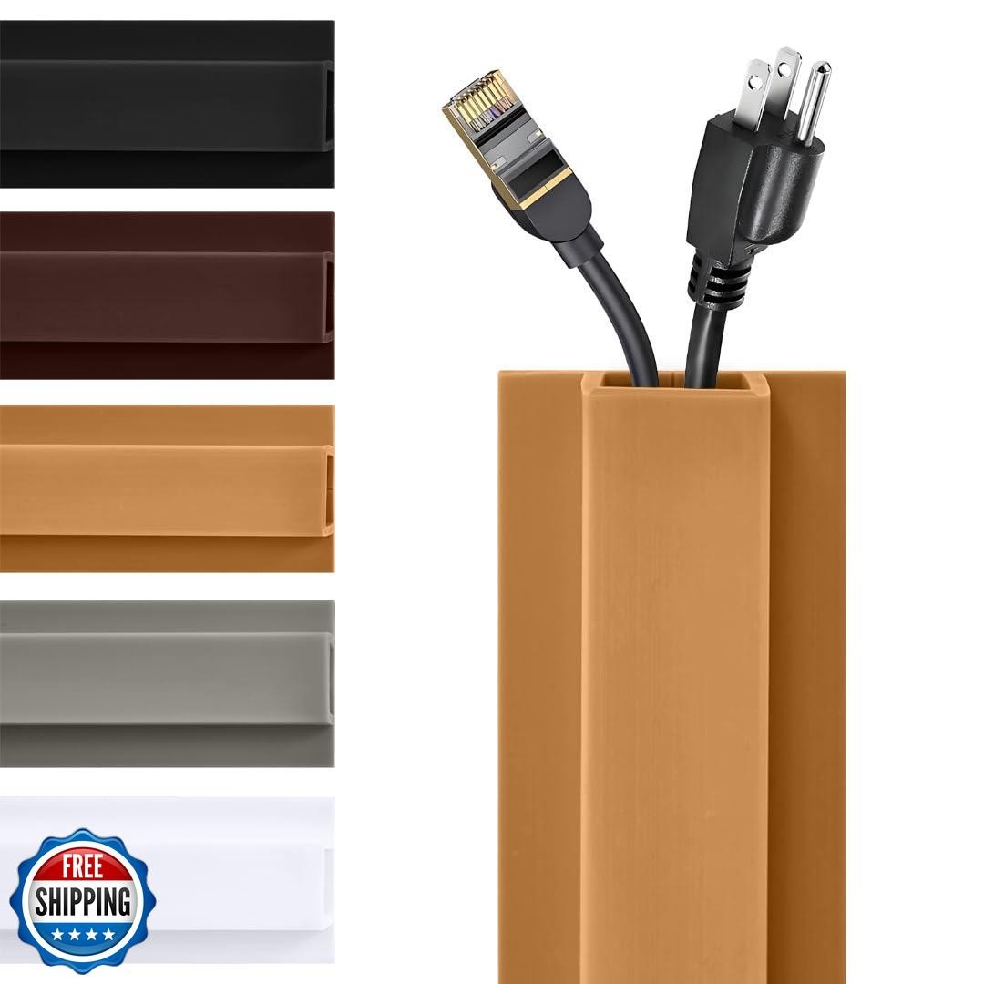 Rubber Bond 8ft Brown Cord Hider - Self-Adhesive Cable Cover, Low-Profile