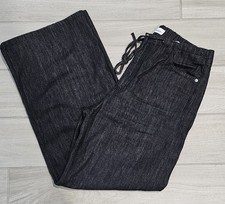 Zara Pants Womens 8 Black Denim High Rise Drawstring Waist Wide Leg Dark Wash