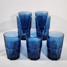 7 Libbey Crisa Cobalt Boston Dusty Blue Cooler Glasses 8 Panel 14 oz 5-3/8" Tall