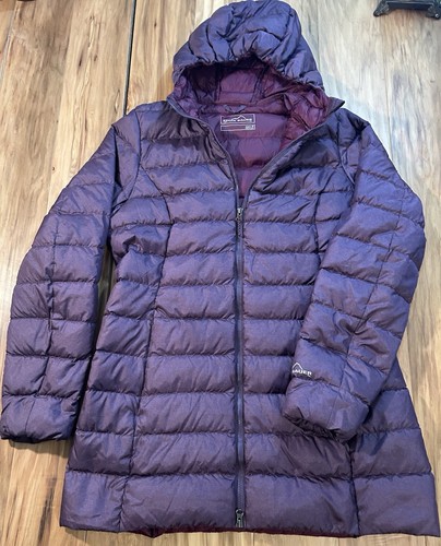 Womens Eddie Bauer Medium Plum 650 Down Quilted Puffer Coat
