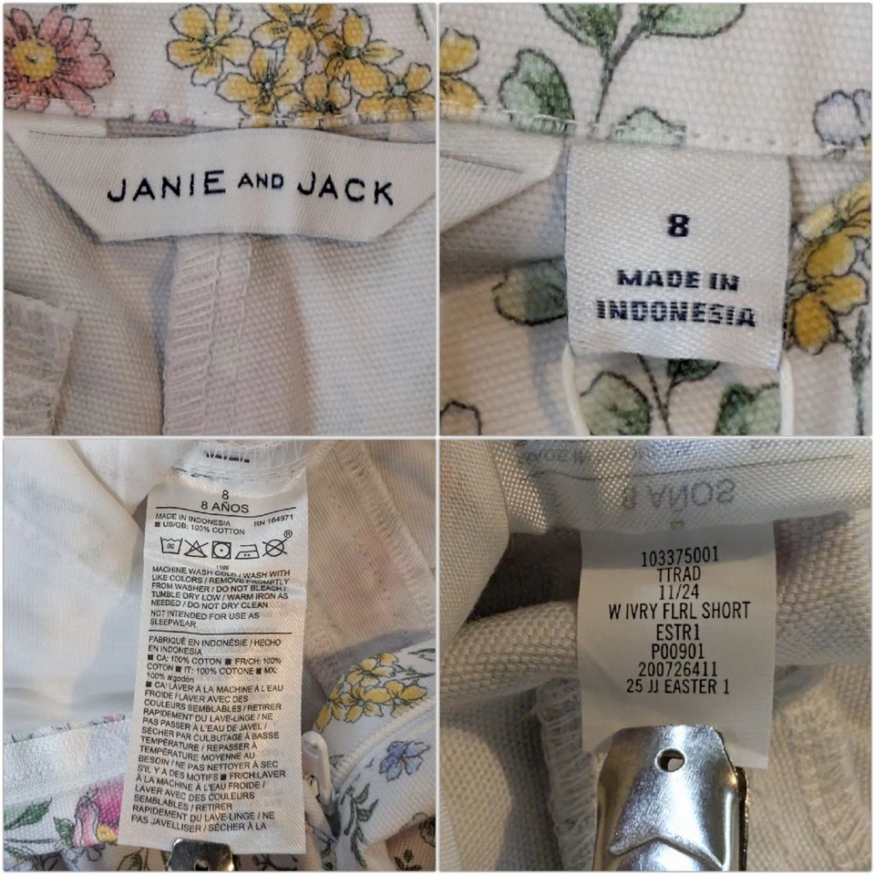 Janie and Jack Floral Shorts Girls Multicolor Side Zip Adjustable Waist Size 8 - Image 4 of 4