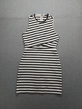 Express Women Dress 6 Black White Striped Sleeveless Cut Out Detail Bodycon Mini