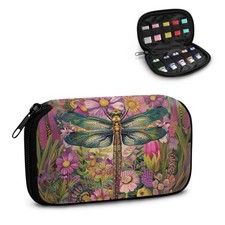 Flower Dragonfly Printed USB Organizer Case, Flower Dragonfly-Pink and Green
