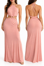 Alice + Olivia English Rose Pink Halter Cutout O Ring Maxi Dress 8 NWT SEXY $440