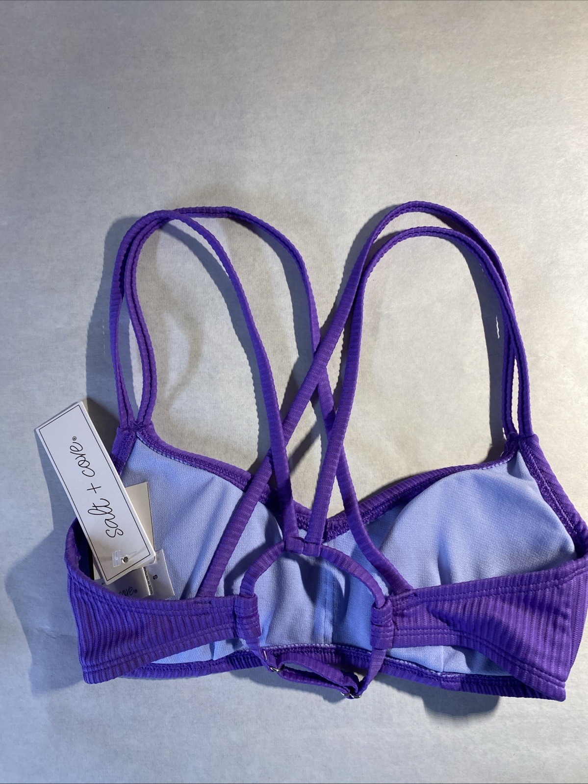 Salt + Cove ULTRA VIOLET Juniors' Raised Rib Strappy Bikini Swim Top, Small NWT