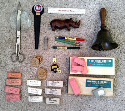 VTG Junk Drawer Lot of Office Desk Supplies Contents  MCM-1940s-60s-lot of 33